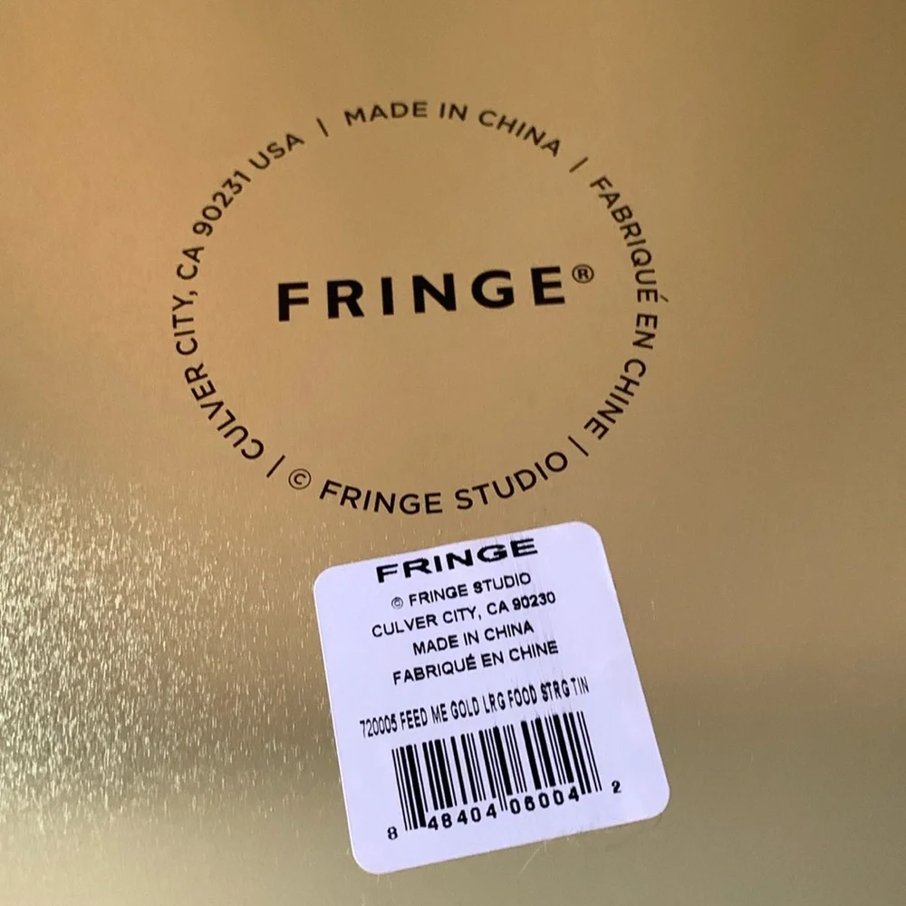 Gold FEED ME Large Fringe Pet Food Storage Tin With Lid
